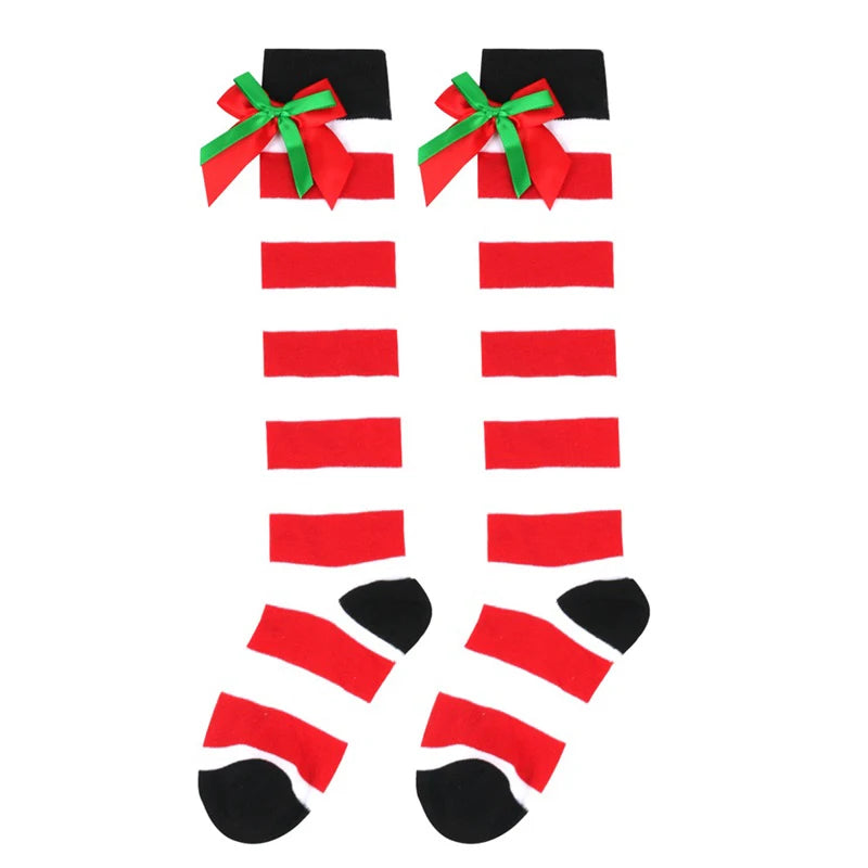 Striped Mesh Over Knee Socks for Girls, Princess Over Knee Socks for Party, Sweet Christmas Socks for Wedding, 17 Colors, Spring and Autumn