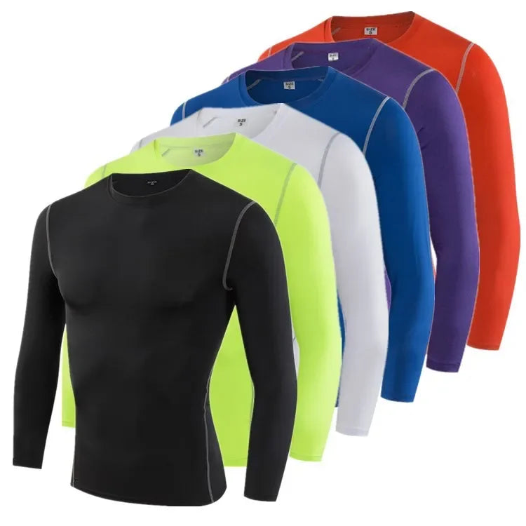 Manga longa roupas de fitness camisa de compressão para futebol basquete correndo camada base secagem rápida suor absorvente apertado
