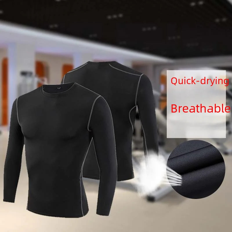 Manga longa roupas de fitness camisa de compressão para futebol basquete correndo camada base secagem rápida suor absorvente apertado