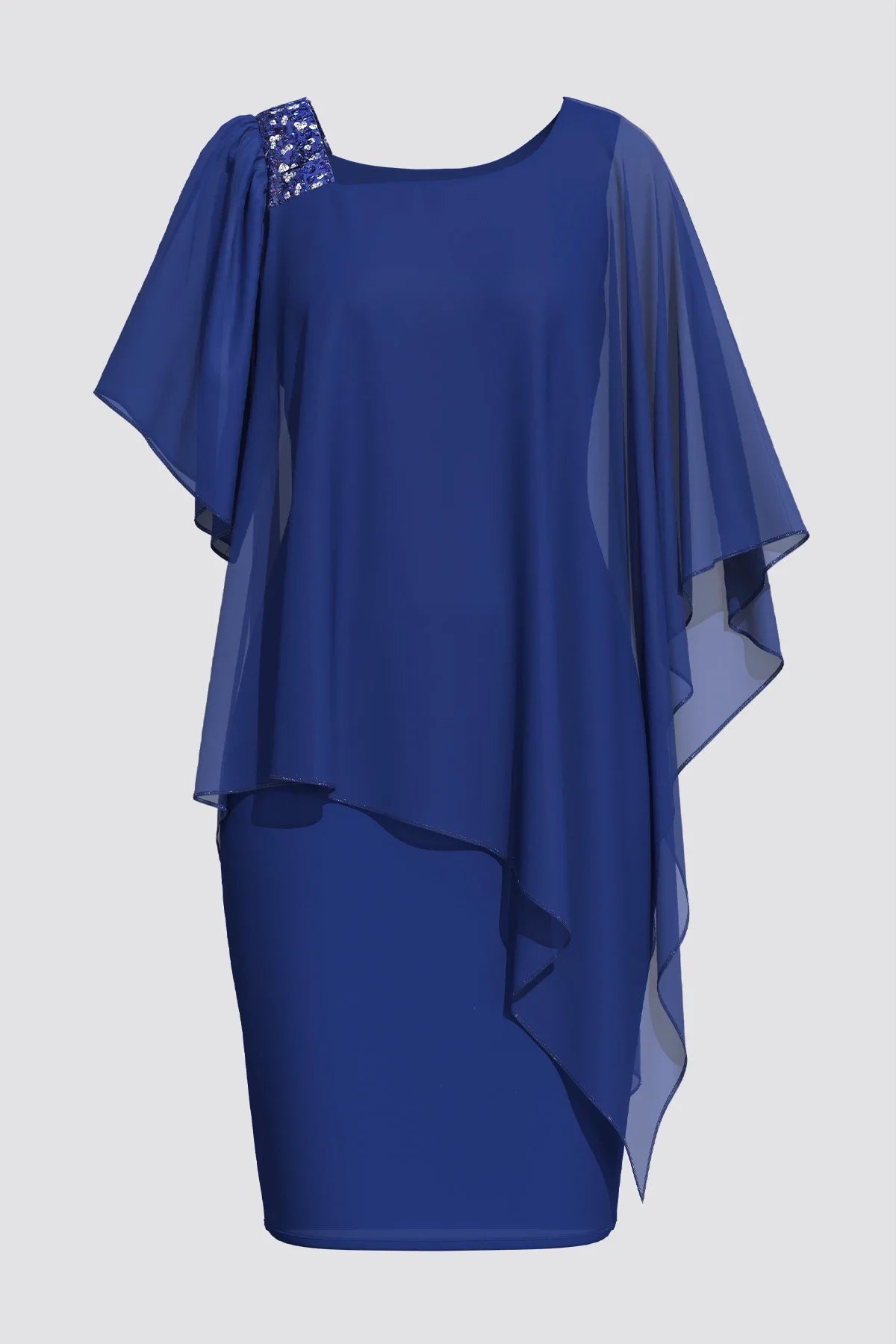 Manto de chiffon assimétrico feminino, tamanho positivo, ombro frio elegante, sobreposição, monocromática, gola redonda, vestidos femininos, verão