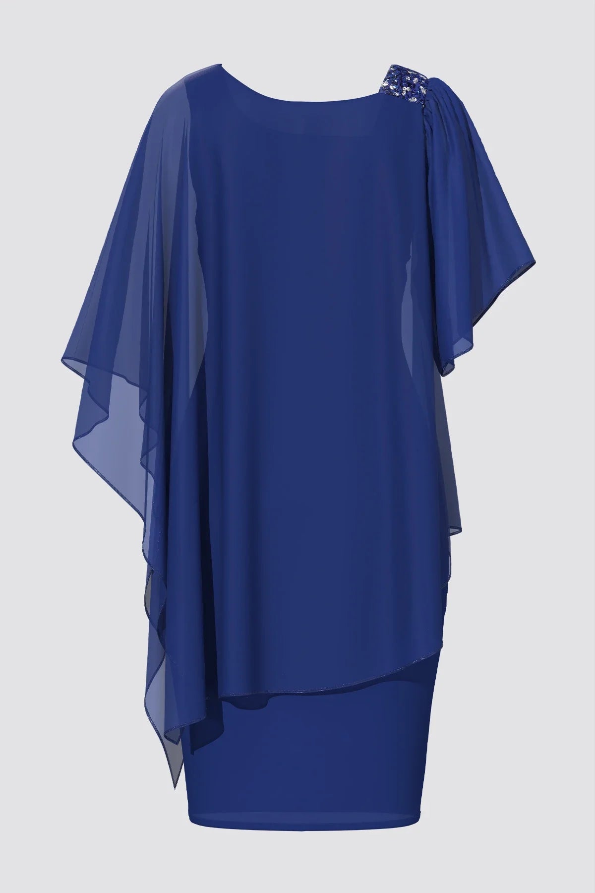 Manto de chiffon assimétrico feminino, tamanho positivo, ombro frio elegante, sobreposição, monocromática, gola redonda, vestidos femininos, verão