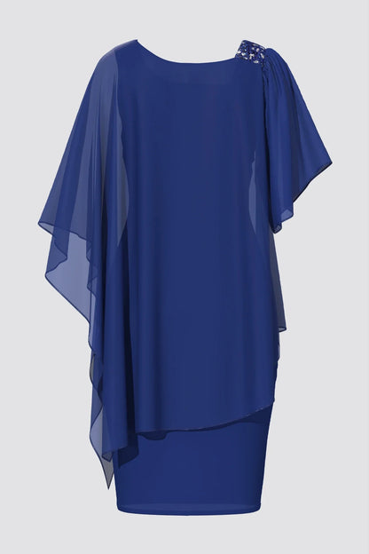 Manto de chiffon assimétrico feminino, tamanho positivo, ombro frio elegante, sobreposição, monocromática, gola redonda, vestidos femininos, verão