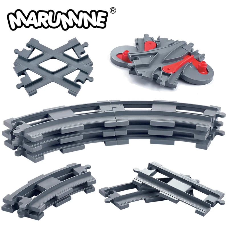 Marumine-Straight and Curved Bricks Track Building, Railway Switch Parts, Train Block, Large Size, Train, City View Accessories, 8PCs 