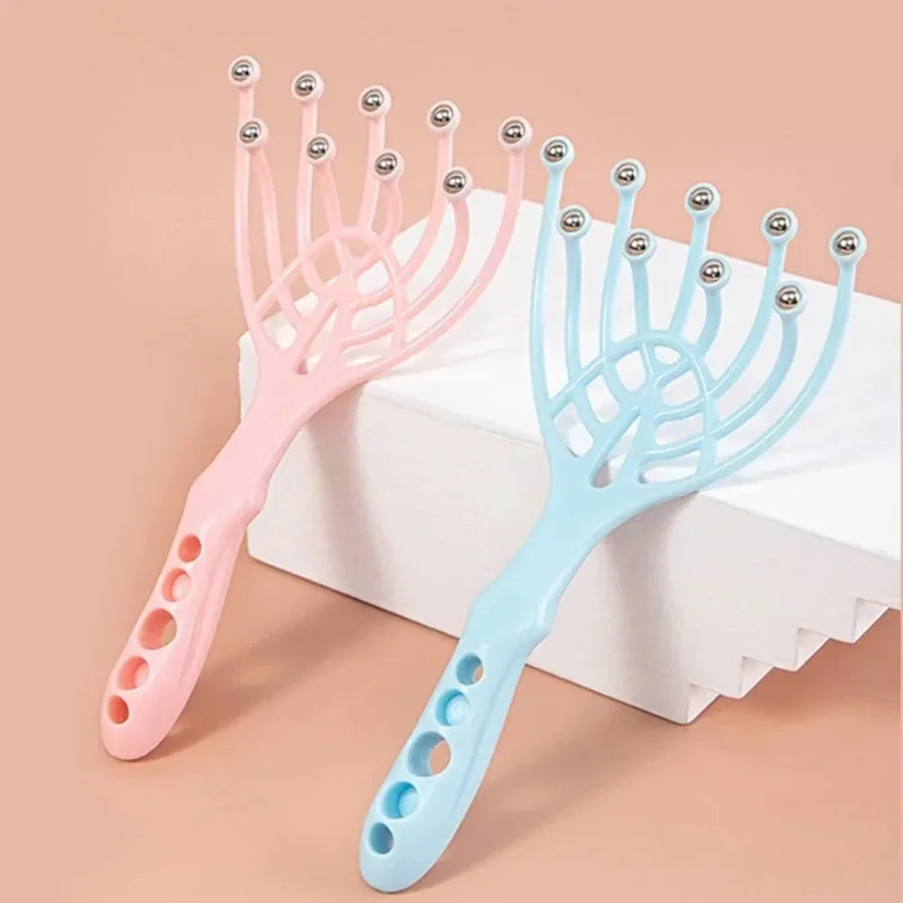 Masajeador de cabeza y cuello con peine de cinco dedos y bola de acero de 9 garras, ideal para relajarse, spa, cuidado del cabello y aliviar el estrés. 