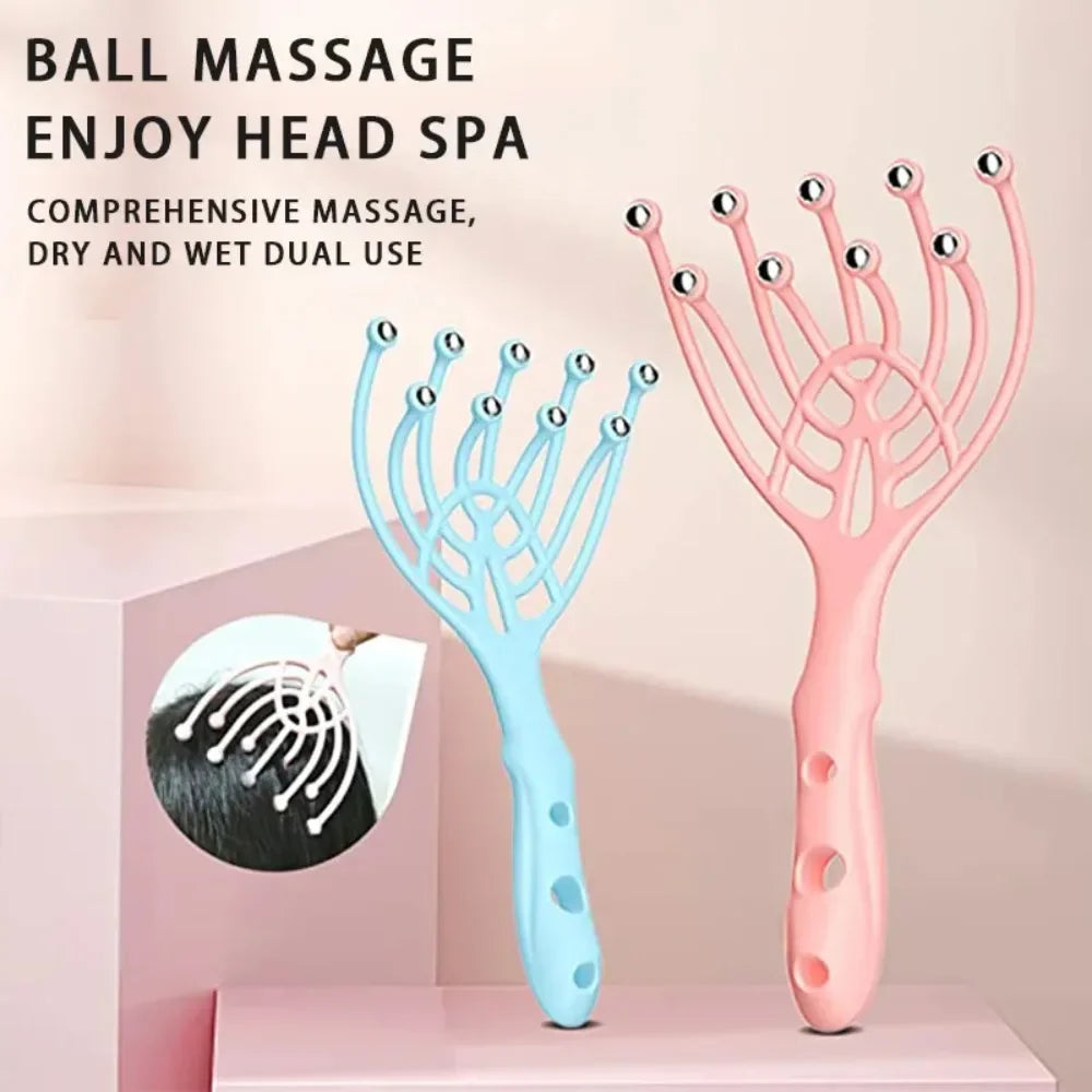 Masajeador de cabeza y cuello con peine de cinco dedos y bola de acero de 9 garras, ideal para relajarse, spa, cuidado del cabello y aliviar el estrés. 