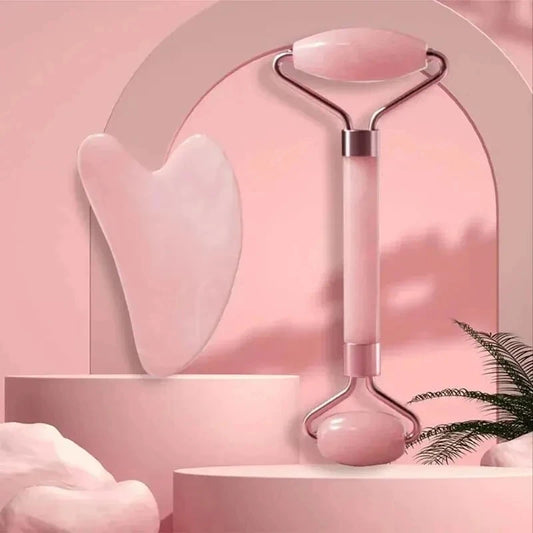Masajeador de cara y cuello con rodillo de resina, doble masaje, desbloquea y relaja, cristal de jade no rosa, raspado de belleza. 