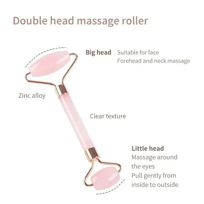 Face and Neck Massager Resin Roller Double Massage Unblock and Relax Non-Pink Crystal Jade Beauty Scraping 