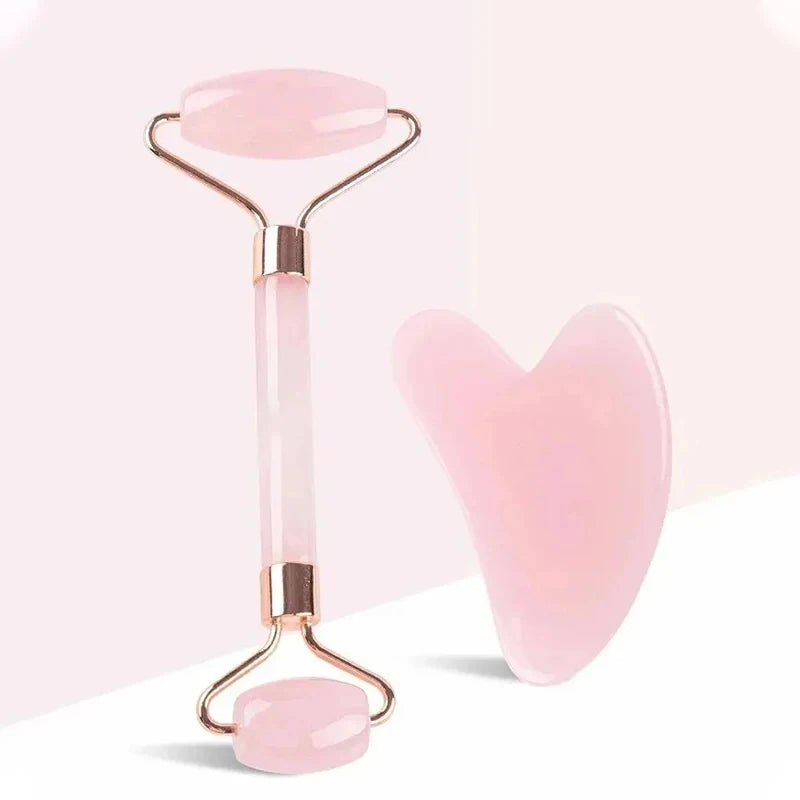 Face and Neck Massager Resin Roller Double Massage Unblock and Relax Non-Pink Crystal Jade Beauty Scraping 