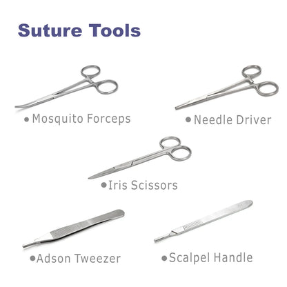 Medical Students Suture Practice Kit, Treinamento cirúrgico com almofada da pele, Modelo de ferramentas