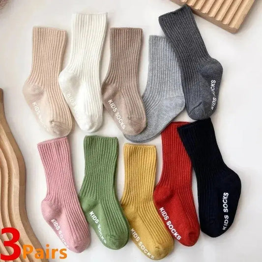 Baby Non-Slip Cotton Socks, Soft Band Socks with Rubber Grips for Toddlers 0-3 Years, 3 Pairs/Lot 