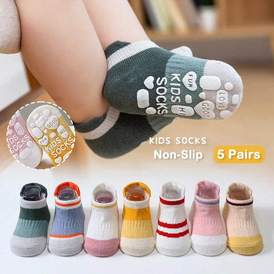 5 Pairs Breathable Cotton Kids Socks Baby Casual Socks Anti-slip Boys Girls Socks 
