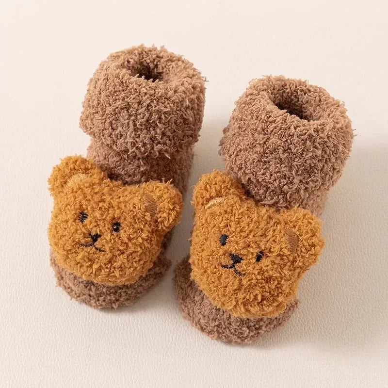 Newborn Baby Cartoon Wool Socks, Anti-slip Socks, Warm Thickened Midtube Socks for Boys and Girls, Cute Winter Outdoor Leg Warmers 