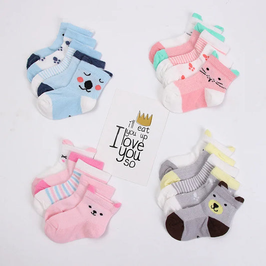 5 Pairs/Lot Newborn Soft Cotton Knitted Socks Baby Short Socks 0-24 Months 