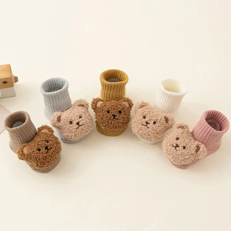 Cute Cartoon Bear Baby Socks Soft Cotton Non-slip Sole Newborn Toddler Sock Thick Warm Socks for Kids Boys Girls Winter 