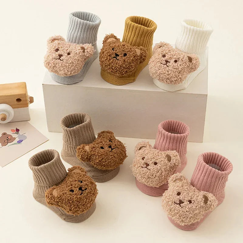 Cute Cartoon Bear Baby Socks Soft Cotton Non-slip Sole Newborn Toddler Sock Thick Warm Socks for Kids Boys Girls Winter 