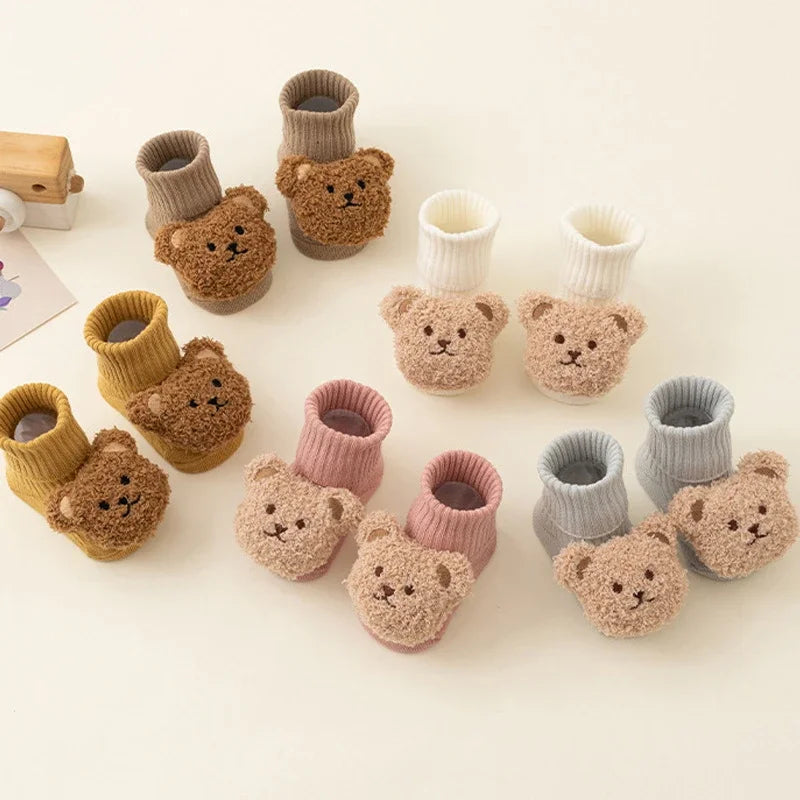 Cute Cartoon Bear Baby Socks Soft Cotton Non-slip Sole Newborn Toddler Sock Thick Warm Socks for Kids Boys Girls Winter 