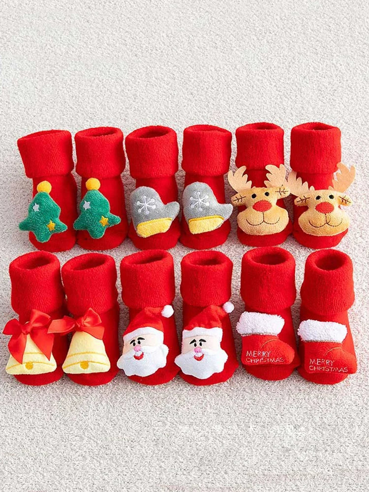 Calcetines de algodón antideslizantes para bebé, calcetines navideños para recién nacidos, bebés, niños pequeños, niñas y niños. 