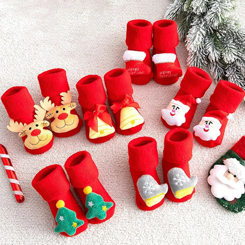 Calcetines de algodón antideslizantes para bebé, calcetines navideños para recién nacidos, bebés, niños pequeños, niñas y niños. 