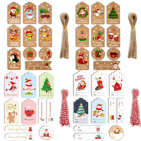 Etiquetas de papel kraft navideñas, decoración para envolver regalos, tarjetas de regalo, etiquetas colgantes para árbol de Navidad, recuerdos de fiesta de Año Nuevo, 50 unidades 