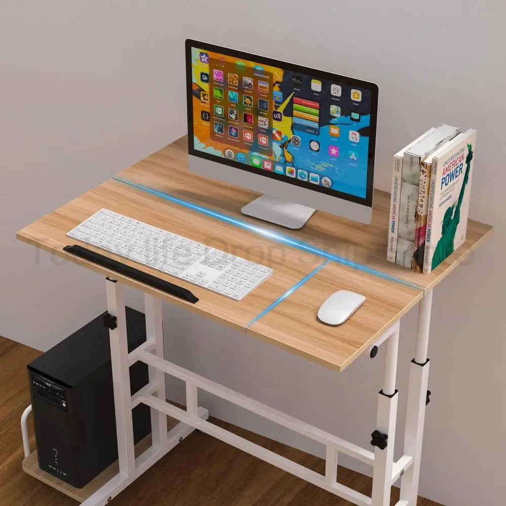 Mesa de Computador Ajustável em Altura, Mesa Sit-Stand, Mesa Laptop com Rodas, Escritório Top, Sala e Quarto, HWC