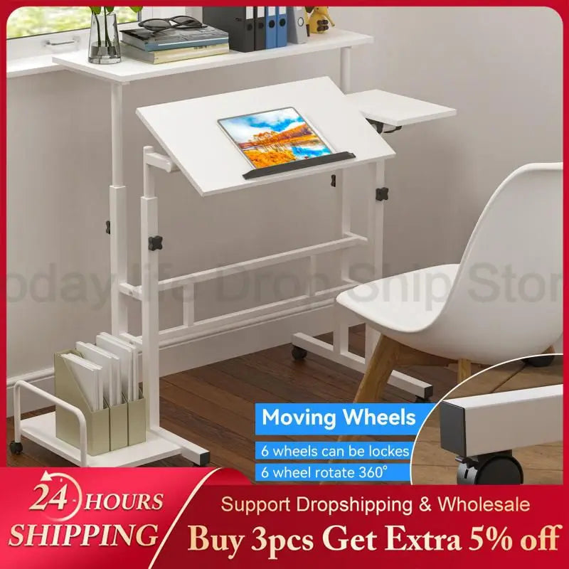 Mesa de Computador Ajustável em Altura, Mesa Sit-Stand, Mesa Laptop com Rodas, Escritório Top, Sala e Quarto, HWC