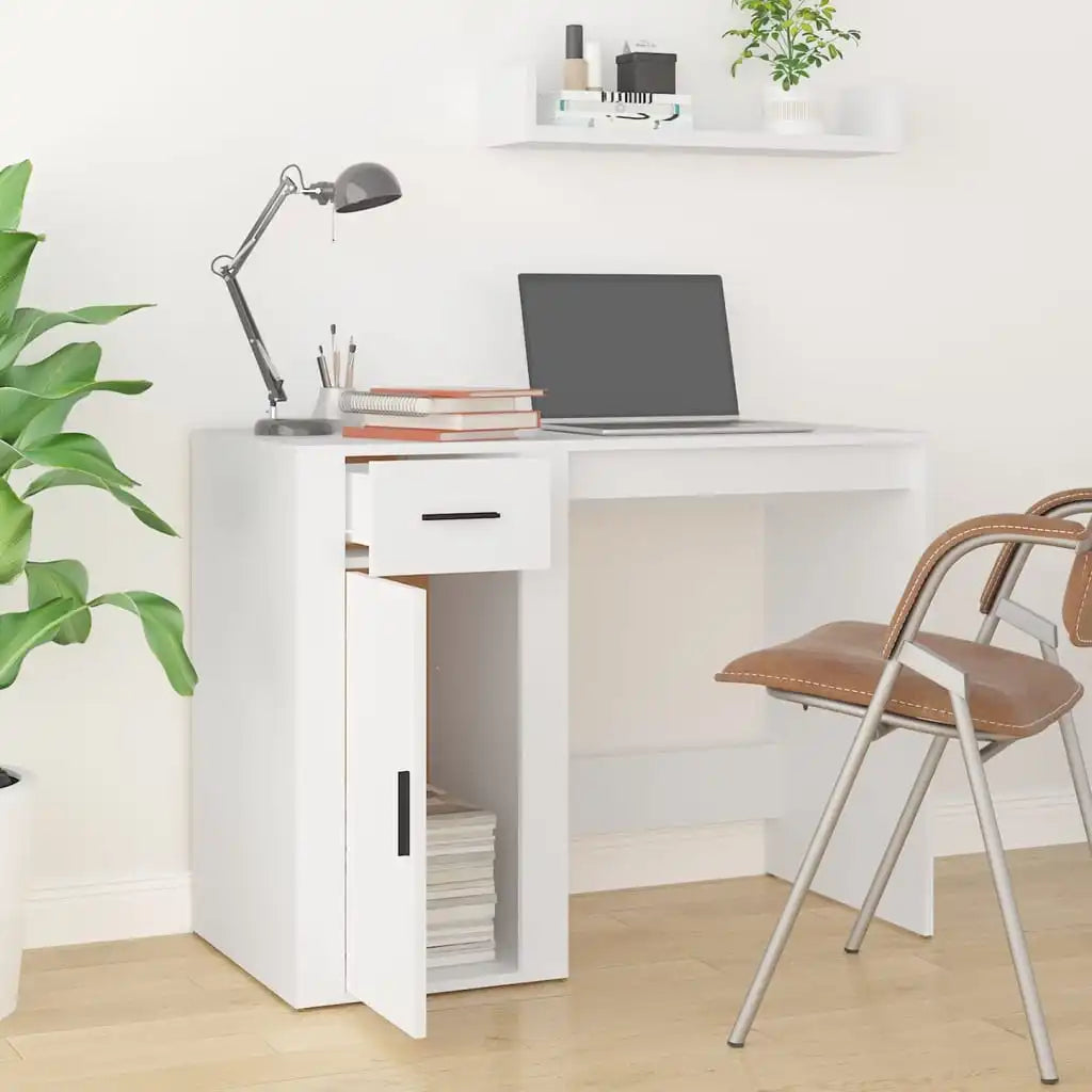 Nordic Engineering Study Wooden Desk, White Office Table, PC Gamer Computer Desk, Home Furniture, 100x49x75 cm