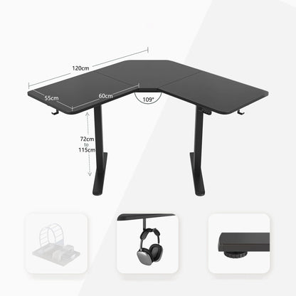 Mesa em pé ajustável em altura, em forma de L, Mesa elétrica para Estudo, Esports, Em pé, Canto, Computador, Casa, Escritório, Sit Stand