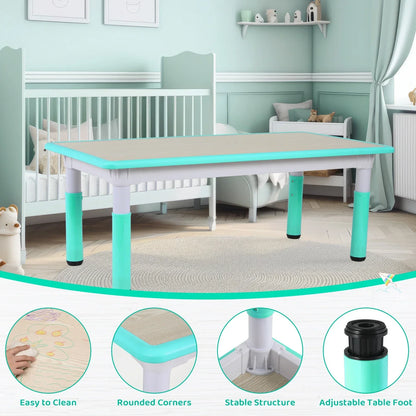 Mesa infantil retangular com conjunto de 6 cadeiras, conjunto de mesa multiactividade para crianças com altura ajustável, mesa de artes e ofícios para meninas, 2 a 10 anos