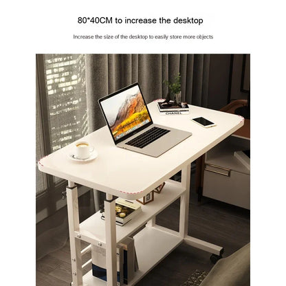 Portable Height Adjustable Side Table, Portable Desk with Wheels, Dormitory, Single Bed, Computer, Bedroom, Furniture, Office, Simple, Bidable 