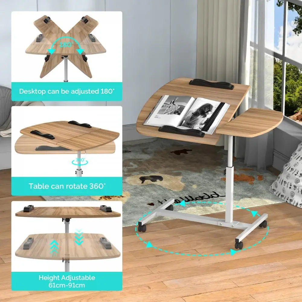 Laptop Desk with Casters for Computer, Adjustable Side Table, Top Stand with Wheel, Scalable Office Table, HWC, Deskheight Stand, 60x40cm 