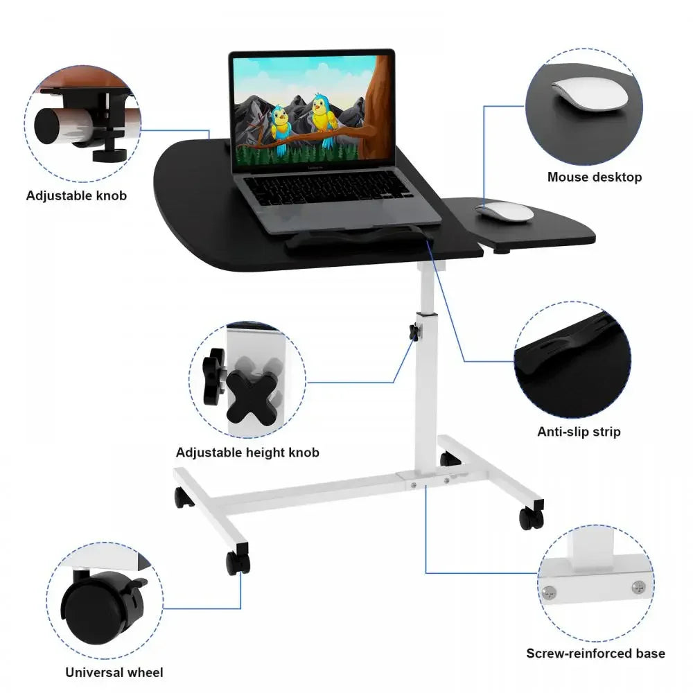 Laptop Desk with Casters for Computer, Adjustable Side Table, Top Stand with Wheel, Scalable Office Table, HWC, Deskheight Stand, 60x40cm 