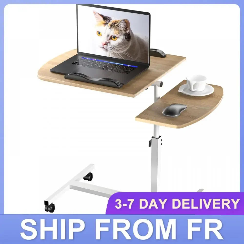 Laptop Desk with Casters for Computer, Adjustable Side Table, Top Stand with Wheel, Scalable Office Table, HWC, Deskheight Stand, 60x40cm 