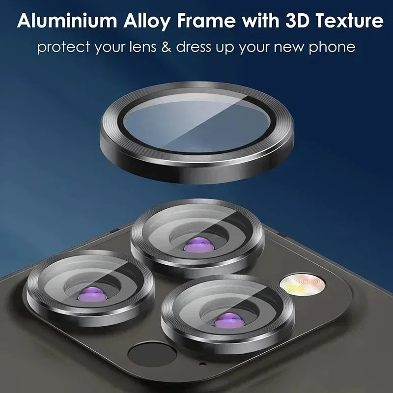 Metal Camera Lens Protector for iPhone, iPhone 11, 12, 13, 14, 15 Pro Max, 15, 14 Plus, 13, 12 Mini, Camera Glass, 2-3pcs 