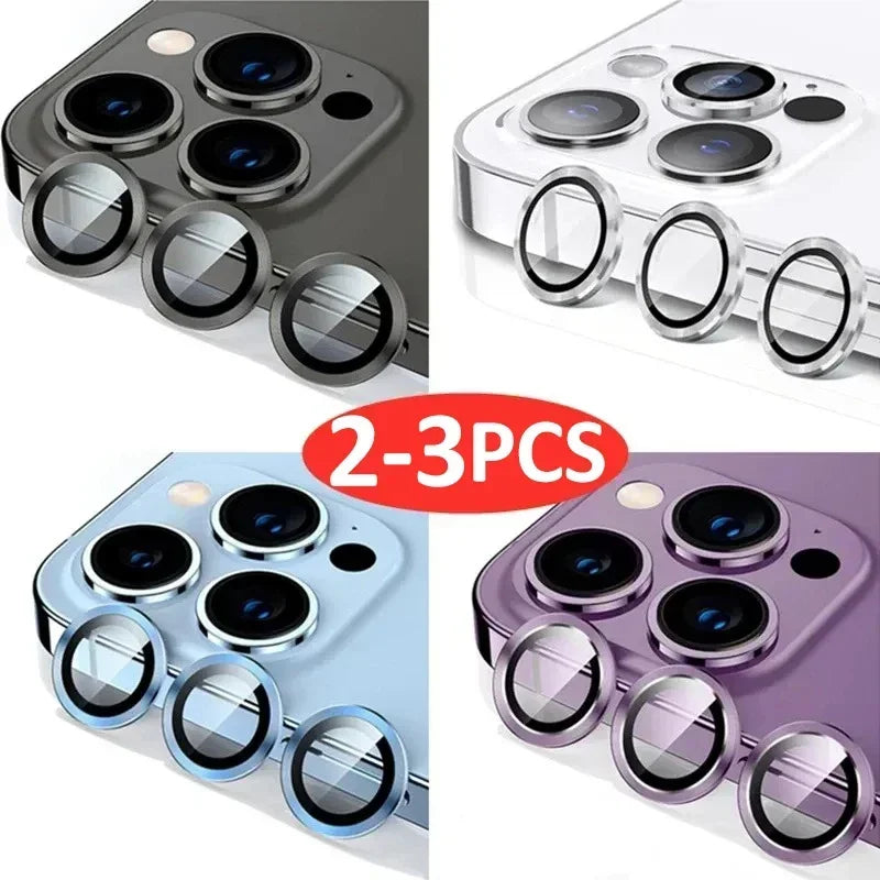 Metal Camera Lens Protector for iPhone, iPhone 11, 12, 13, 14, 15 Pro Max, 15, 14 Plus, 13, 12 Mini, Camera Glass, 2-3pcs 