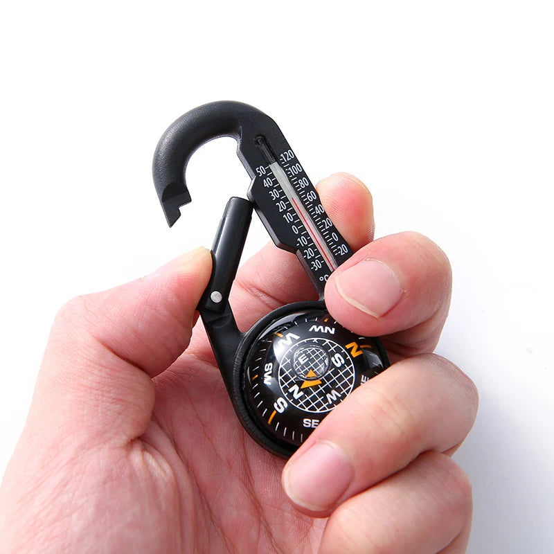 Mini Compass Mosquetão Keychain com Termômetro, Caminhadas Acessórios, Mochila, Acampamento ao ar livre, Fivela de Montanhismo