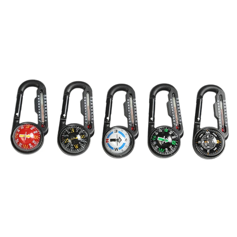 Mini Compass Mosquetão Keychain com Termômetro, Caminhadas Acessórios, Mochila, Acampamento ao ar livre, Fivela de Montanhismo