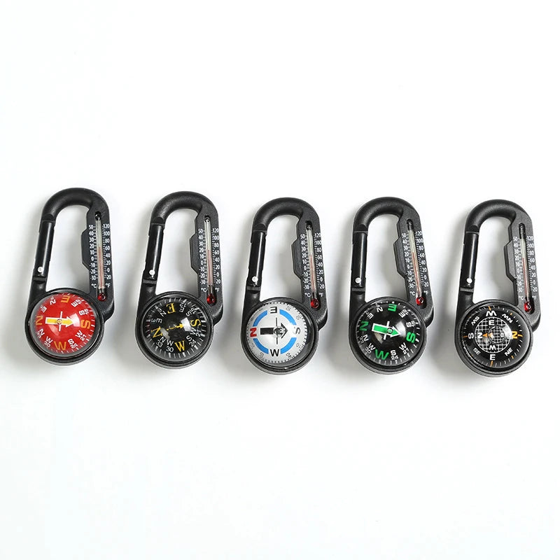 Mini Compass Mosquetão Keychain com Termômetro, Caminhadas Acessórios, Mochila, Acampamento ao ar livre, Fivela de Montanhismo