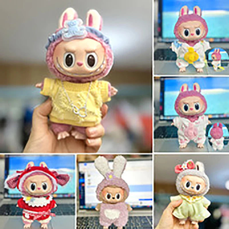 Mini Plush Doll Clothes Labubu Idol Doll Accessories, Sweater and Trousers, DIY Kids Clothing, Cute Gift, 17cm, 1 Set 