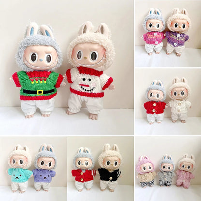 Mini Plush Doll Clothes Labubu Idol Doll Accessories, Sweater and Trousers, DIY Kids Clothing, Cute Gift, 17cm, 1 Set 