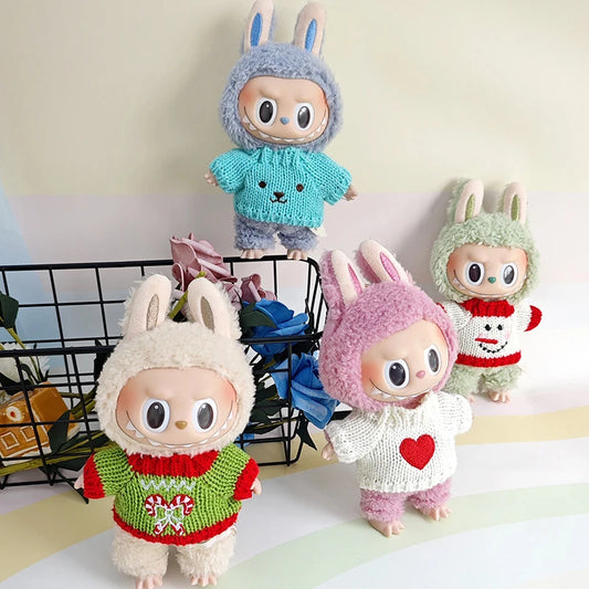 Mini Plush Doll Clothes Labubu Idol Doll Accessories, Sweater and Trousers, DIY Kids Clothing, Cute Gift, 17cm, 1 Set 