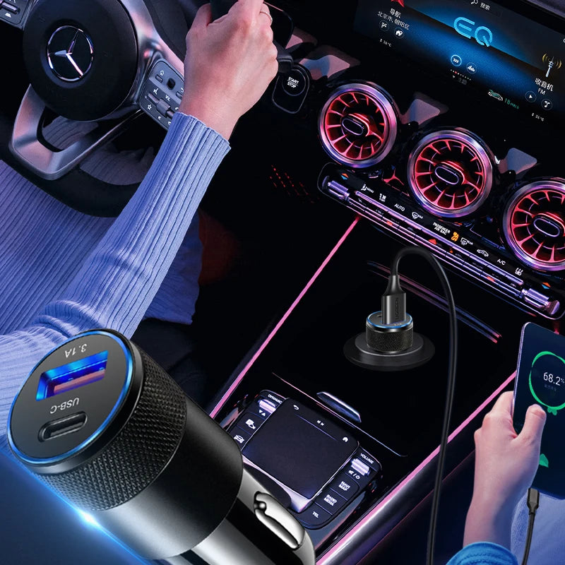 Mini USB-C Car Charger PD 3.1A Phone Charge Adapter for iPhone Xiaomi Samsung Fast Charging Cigarette Lighter Socket USB Charger 