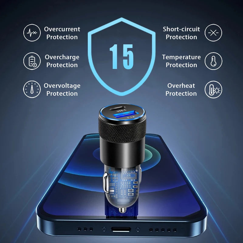 Cargador de coche mini USB-C PD 3.1A, adaptador de carga rápida para iPhone, Xiaomi y Samsung, toma de encendedor de cigarrillos. 