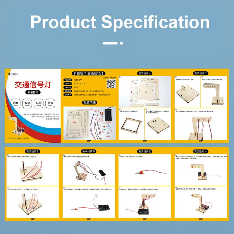Mini semáforo de madeira LED experimento científico para crianças, brinquedos DIY para meninos, gizmo aprendizagem, presente educação para estudantes