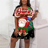 2024 Women Christmas Party Mini Dress Cartoon Santa Claus Print Loose Casual Short Sleeve Winter Fashion Plus Size Vestidos 