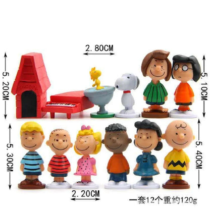 Miniatura Action Figure Brinquedos Modelo, Amendoim Japonês Dos Desenhos Animados, Snoopy, Sally, Woodstock, Pessoas Bolo, Adereços De Coleção Quente