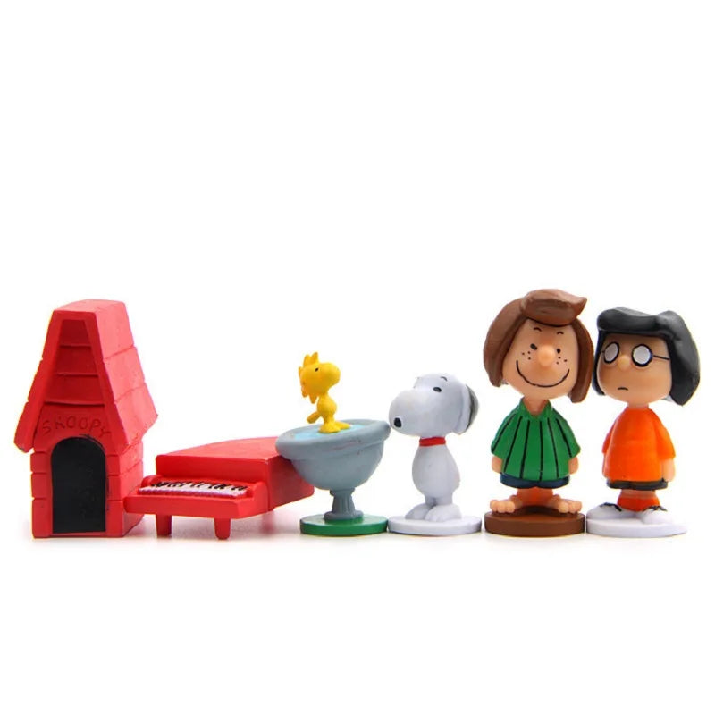 Miniatura Action Figure Brinquedos Modelo, Amendoim Japonês Dos Desenhos Animados, Snoopy, Sally, Woodstock, Pessoas Bolo, Adereços De Coleção Quente