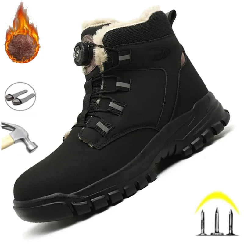 Fashion 2024 Winter Velvet Men Safety Shoes Work Construction Site Indestructible Waterproof Steel Toe Cap Boots Male Footwear 
