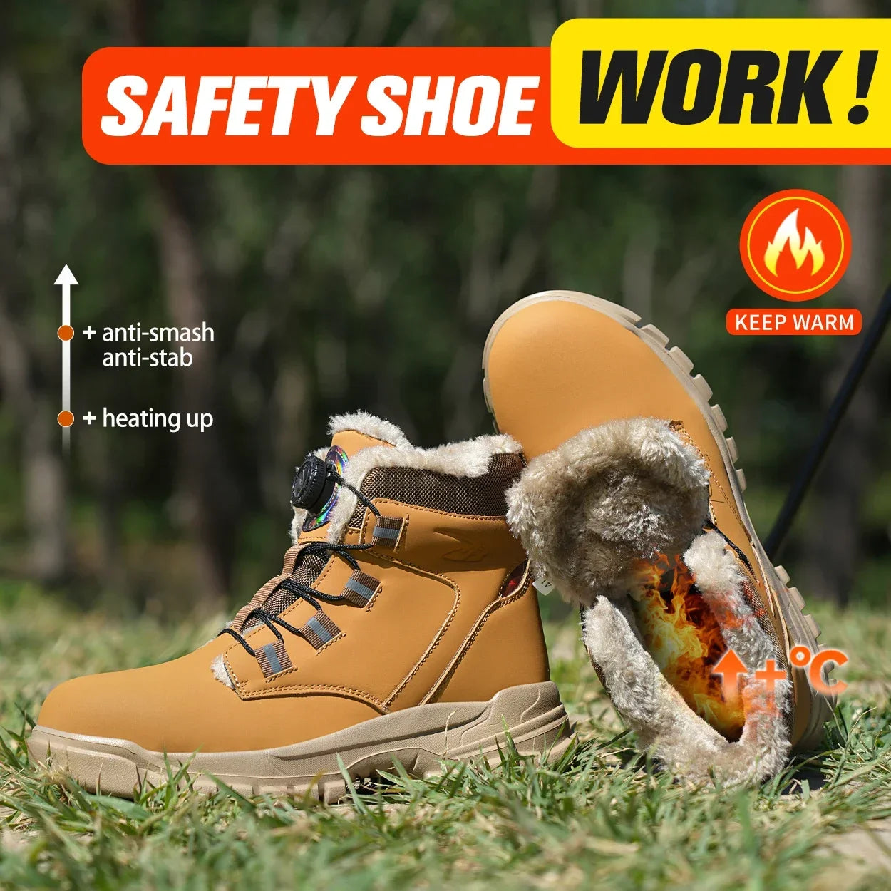 Fashion 2024 Winter Velvet Men Safety Shoes Work Construction Site Indestructible Waterproof Steel Toe Cap Boots Male Footwear 