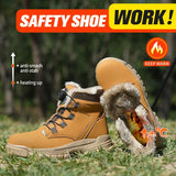Fashion 2024 Winter Velvet Men Safety Shoes Work Construction Site Indestructible Waterproof Steel Toe Cap Boots Male Footwear 