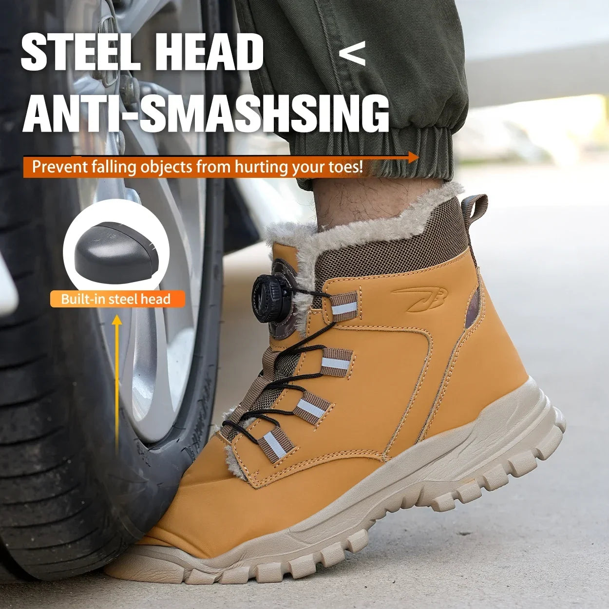 Fashion 2024 Winter Velvet Men Safety Shoes Work Construction Site Indestructible Waterproof Steel Toe Cap Boots Male Footwear 